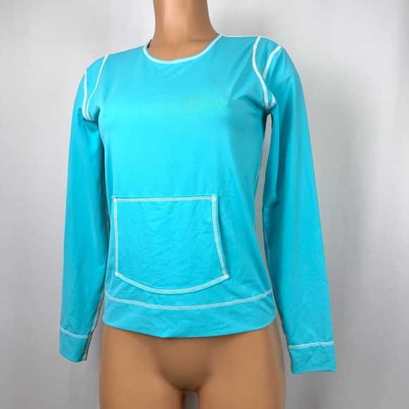 Athleta women’s Sz S Blue Swim long-sleeve top/rash guard nylon / spandex blend - Picture 5 of 11